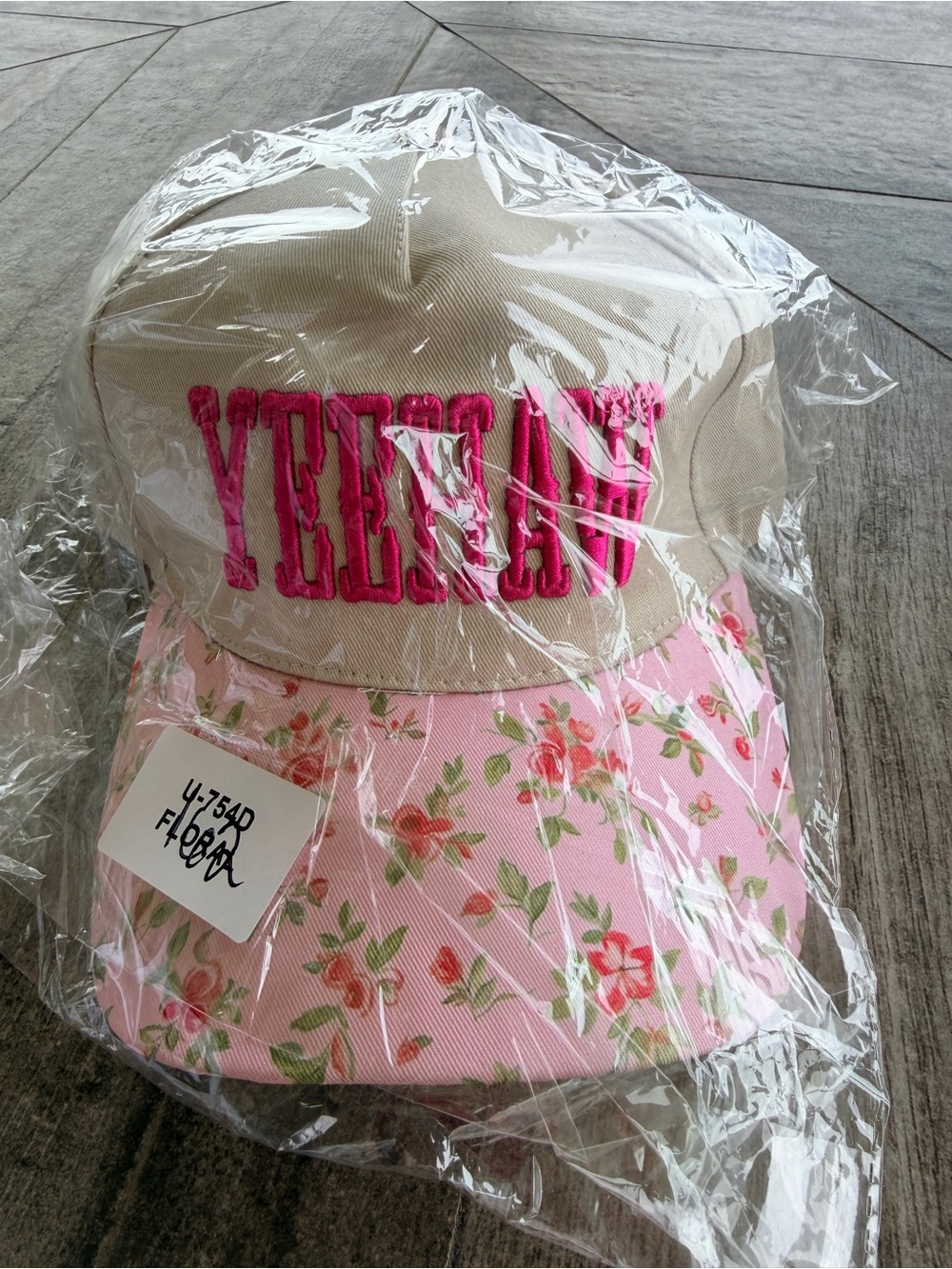 YEEHAW Floral Pink and Cream Baseball Cap